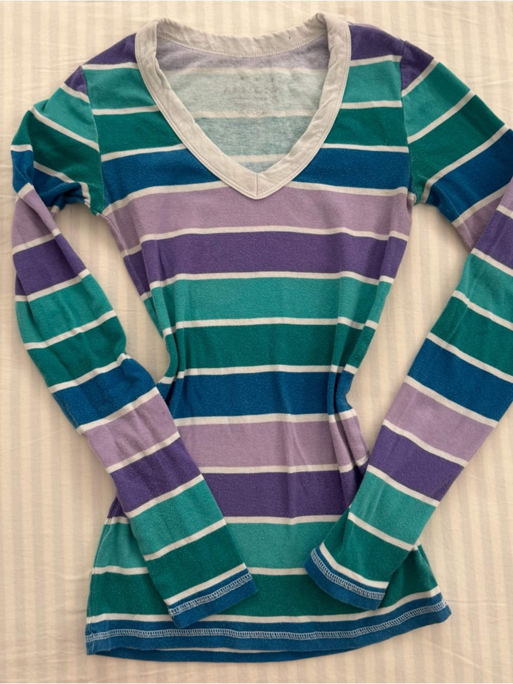 2000s blue & purple striped long sleeve top